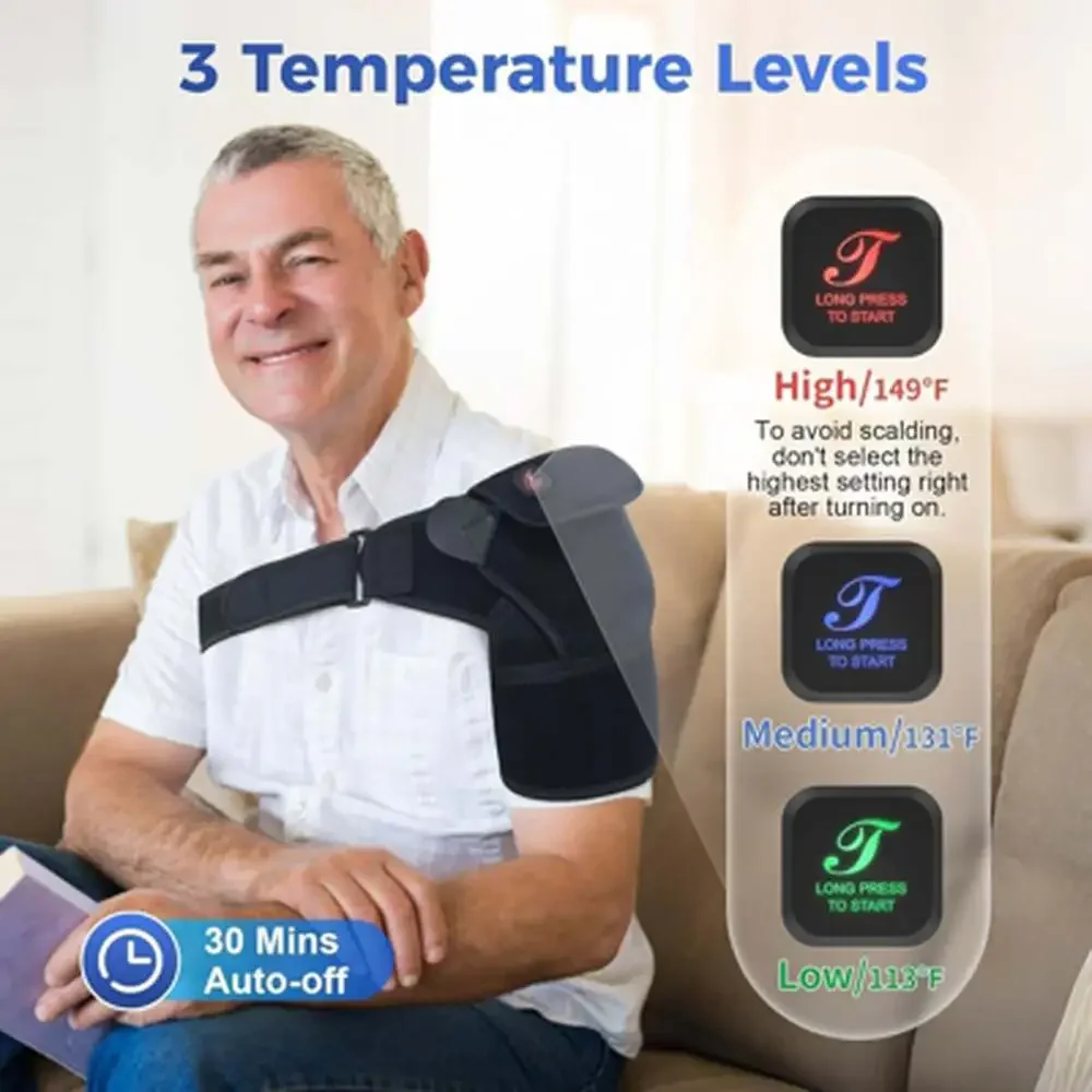 Heated Shoulder Pad, Cordless Shoulder Brace for Rotator Cuff Pain, 3 Heat
